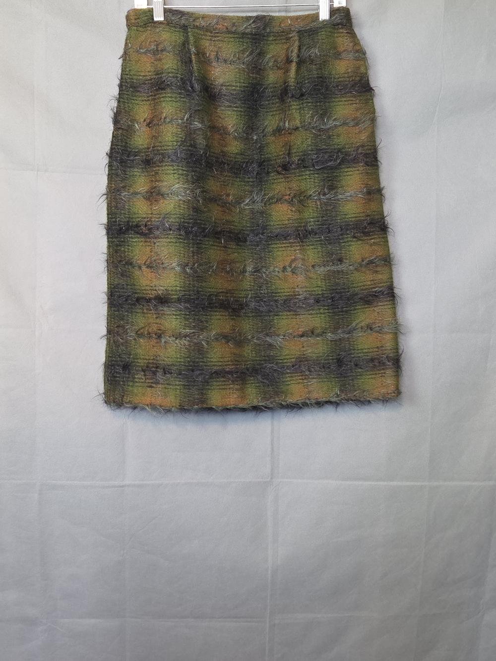 Vintage Green Plaid Mohair Pencil Skirt